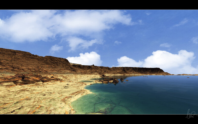 Rocky Coastline with Clear Water — Blue, Serene