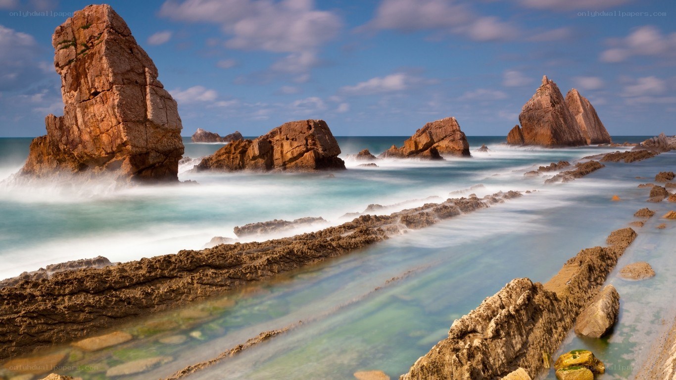 Rocky coastline with crashing waves