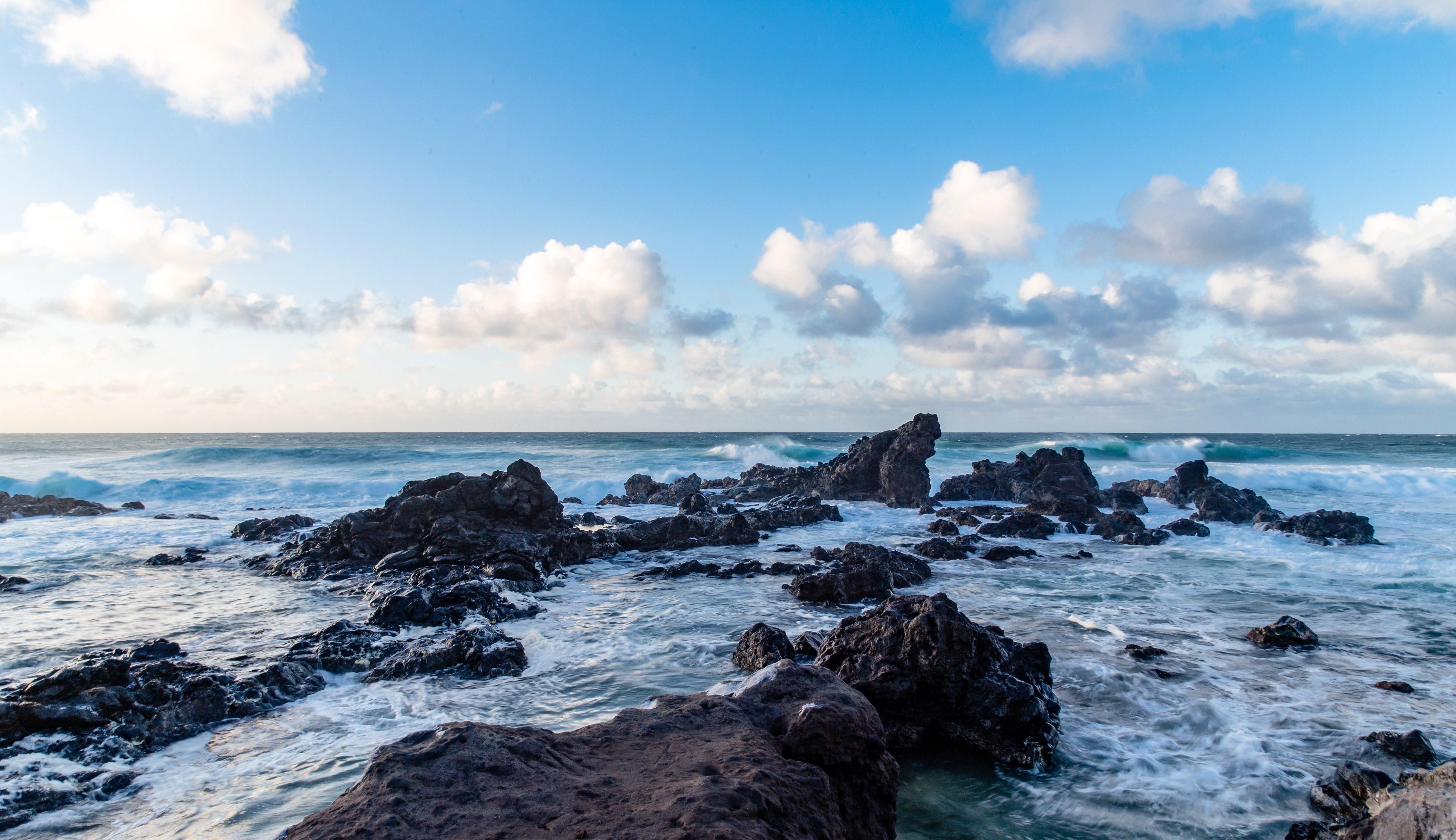 Rocky coastline with crashing waves