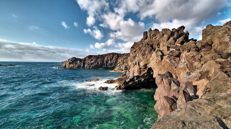 Rocky Coastline with Ocean — Blue, Dramatic, Afternoon