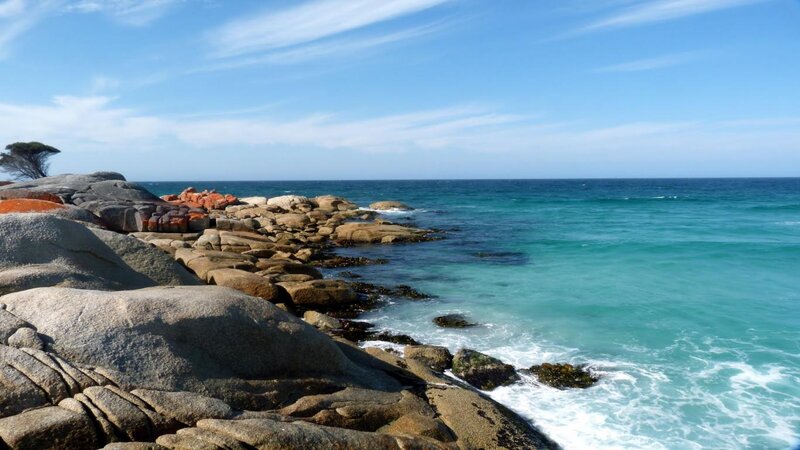 Rocky Coastline with Ocean — Blue, Serene, Afternoon, Photograph