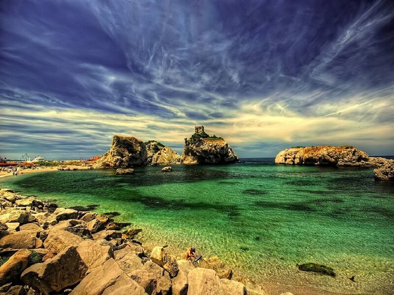 Rocky coastline with sea and sky