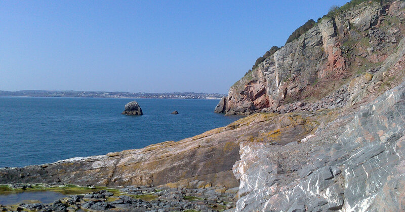 Rocky Coastline with Sea — Blue, Serene, Afternoon, Photograph, Cliffs