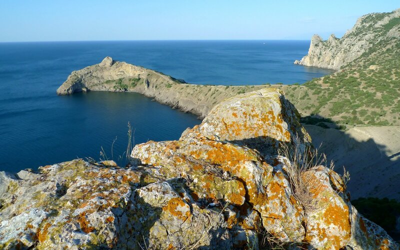 Rocky Coastline with Sea — Blue, Serene, Afternoon, Photograph, Rocks, Cliffs
