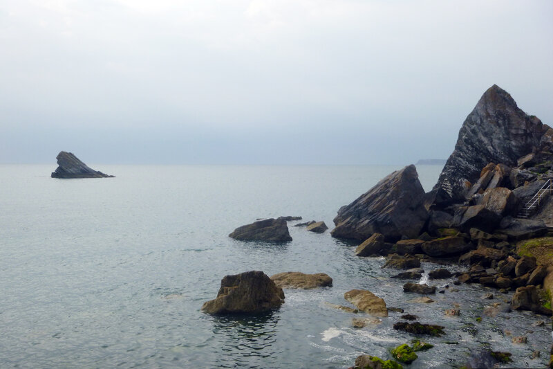Rocky Coastline with Sea — Gray, Calm