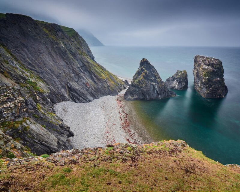 Rocky Coastline with Sea Stacks — Green