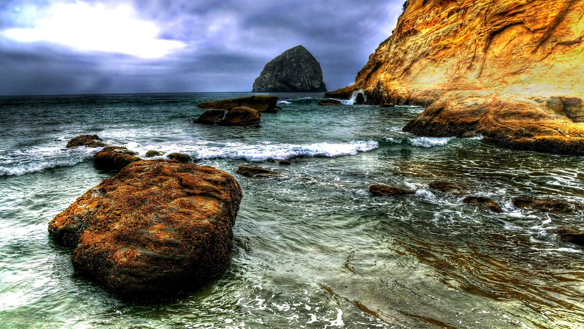 Rocky coastline with sea stacks