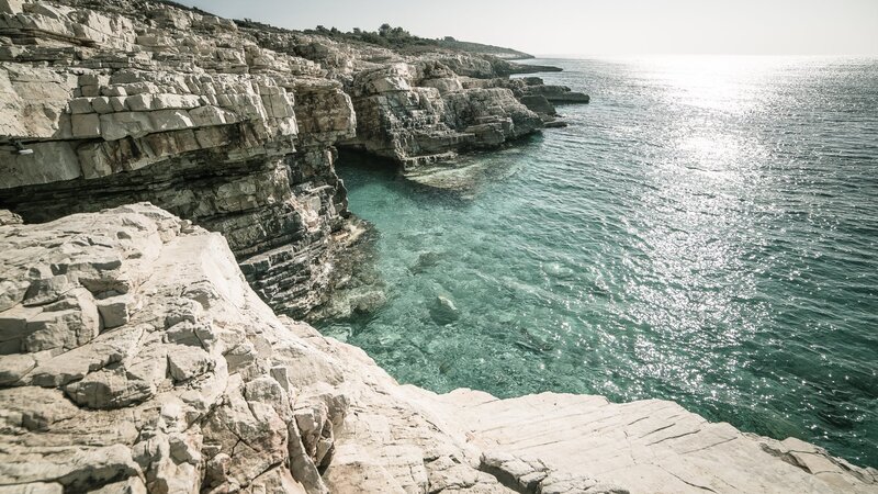 Rocky Coastline with Sea — White