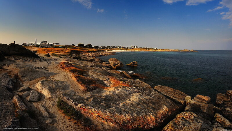 Rocky Coastline with Village