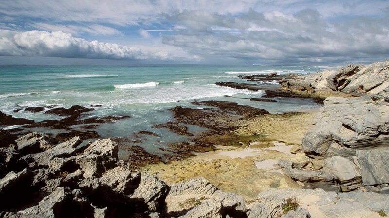 Rocky Coastline with Waves — Blue, Dramatic, Afternoon, Photograph