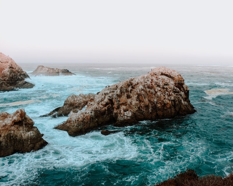 Rocky Coastline with Waves — Blue, Dramatic, Photograph, Ocean