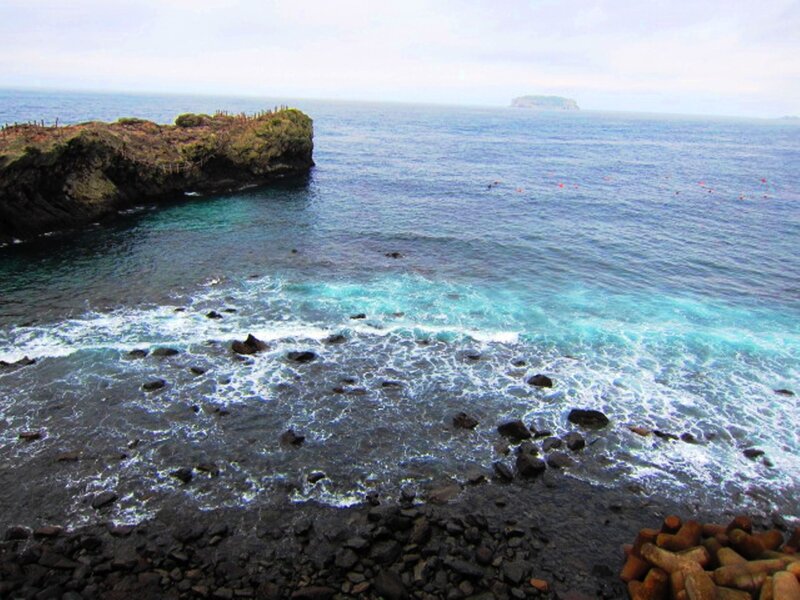Rocky Coastline with Waves — Blue, Serene