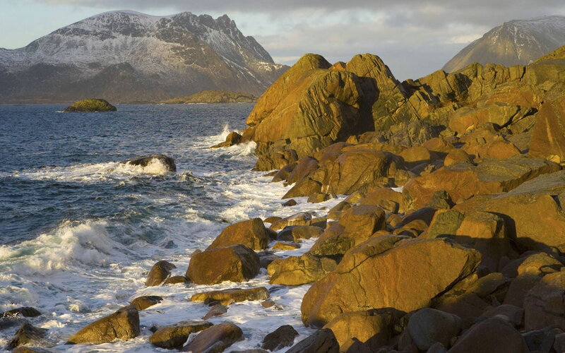 Rocky Coastline with Waves — Blue