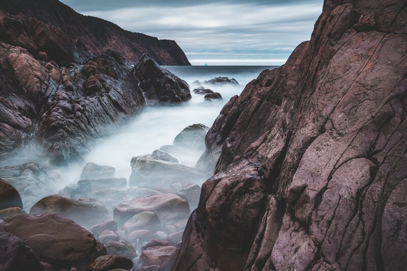 Rocky Coastline with Waves — Gray