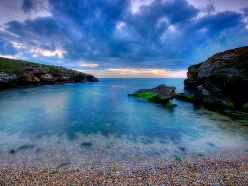 Rocky Cove at Dusk — Blue, Dramatic