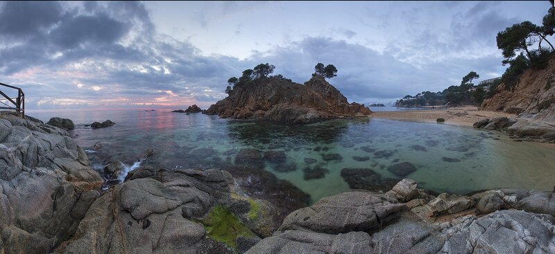 Rocky Cove at Dusk — Blue, Serene, Sunset, Photograph, Rocks