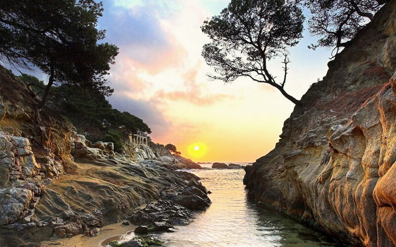 Rocky Cove at Sunset — Yellow