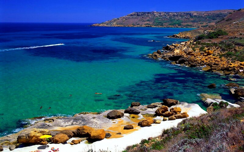 Rocky Cove with Turquoise Water — Blue