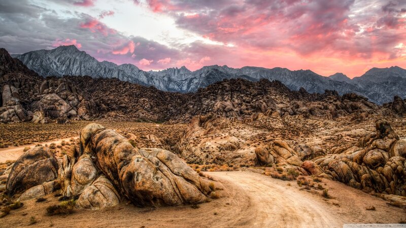 Rocky Desert Landscape — Pink, Dramatic, Sunset, Photograph