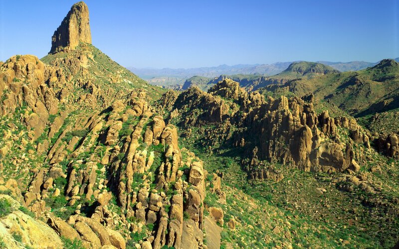 rocky desert landscape with spire