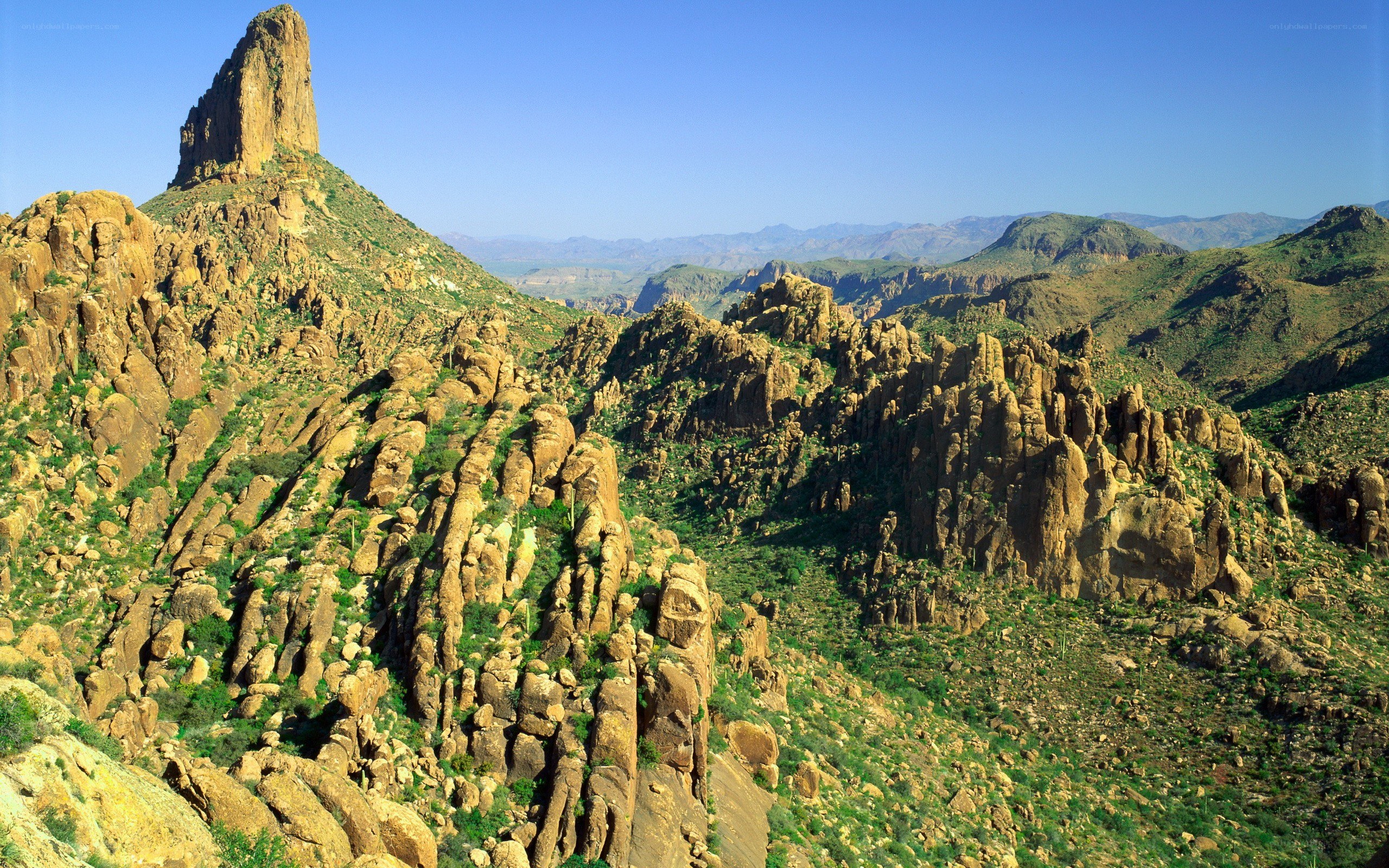 rocky desert landscape with spire