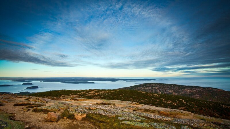 Rocky Hill Overlooking Sea — Blue, Serene