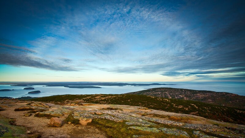 Rocky Hill Overlooking Sea — Blue