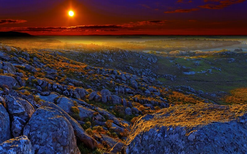 Rocky Hills at Sunset — Red