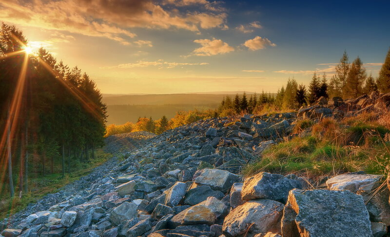 Rocky Hillside at Sunset — Blue