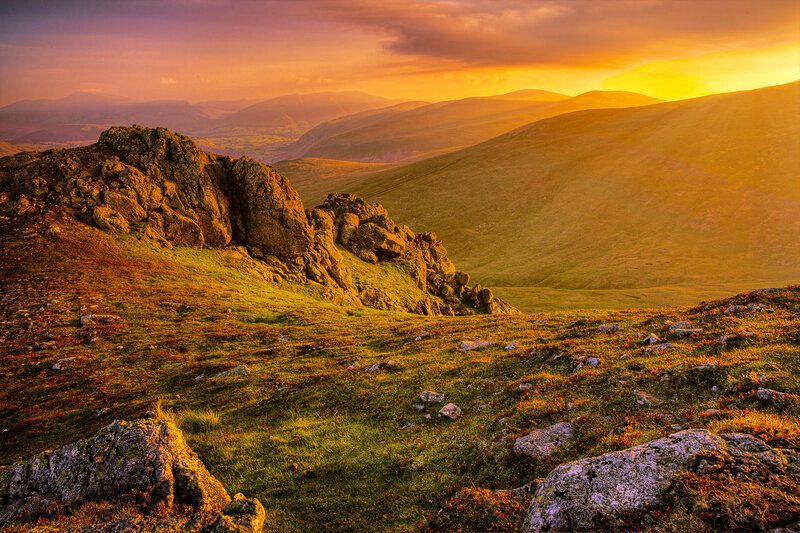 Rocky Hillside at Sunset — Orange, Serene