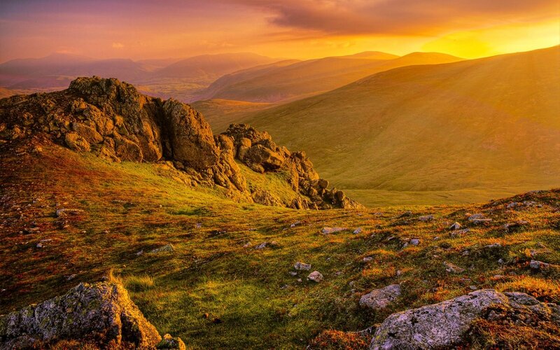 Rocky Hillside at Sunset — Orange