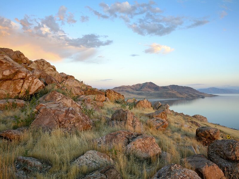 Rocky hillside overlooking a lake