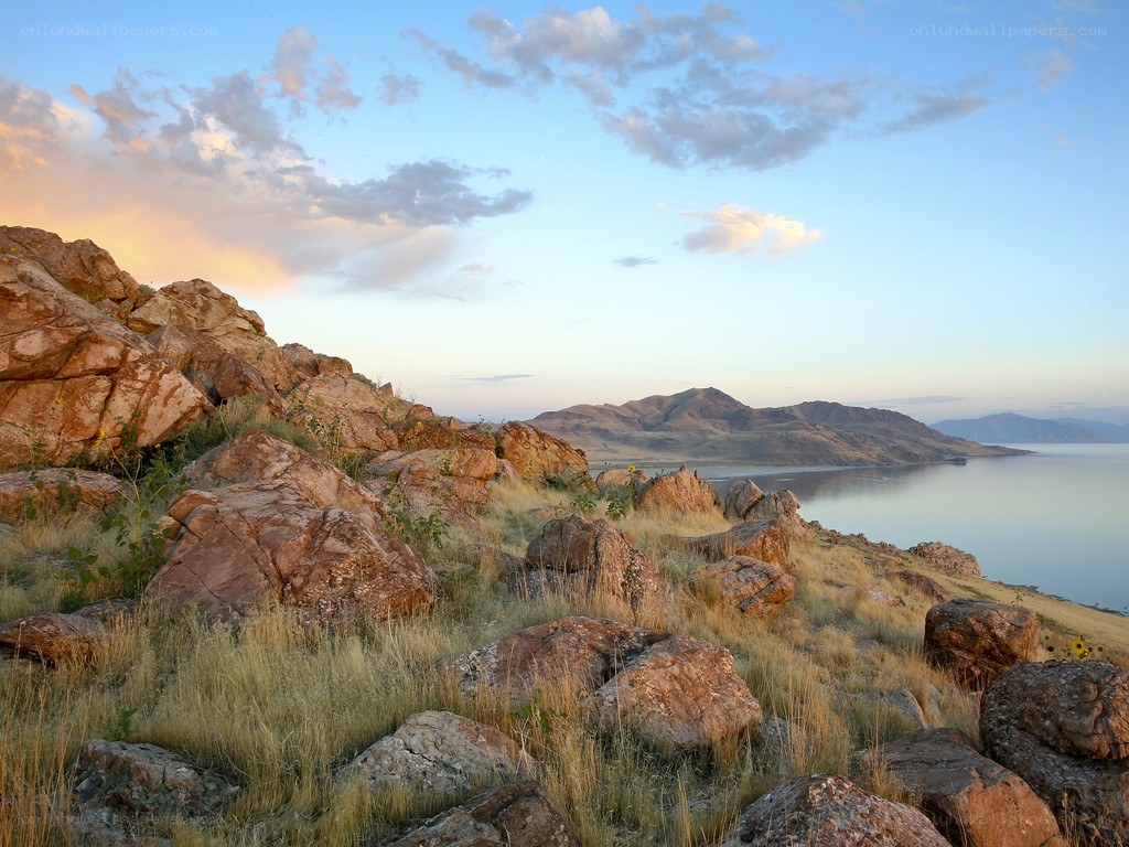 Rocky hillside overlooking a lake