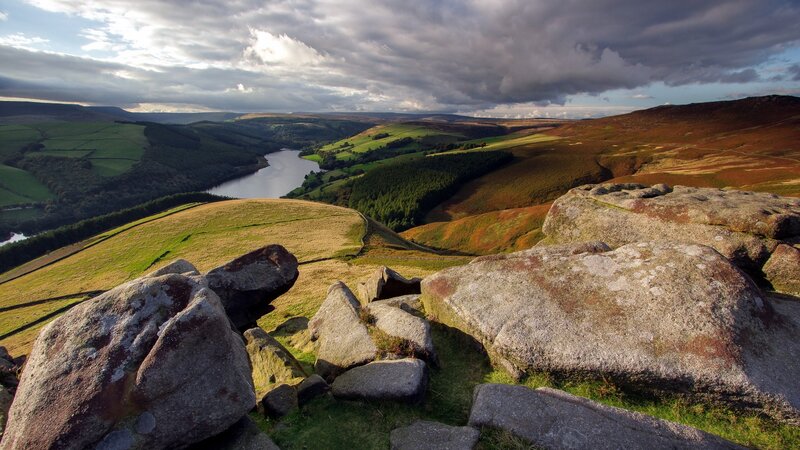 Rocky Hillside with Lake — Green
