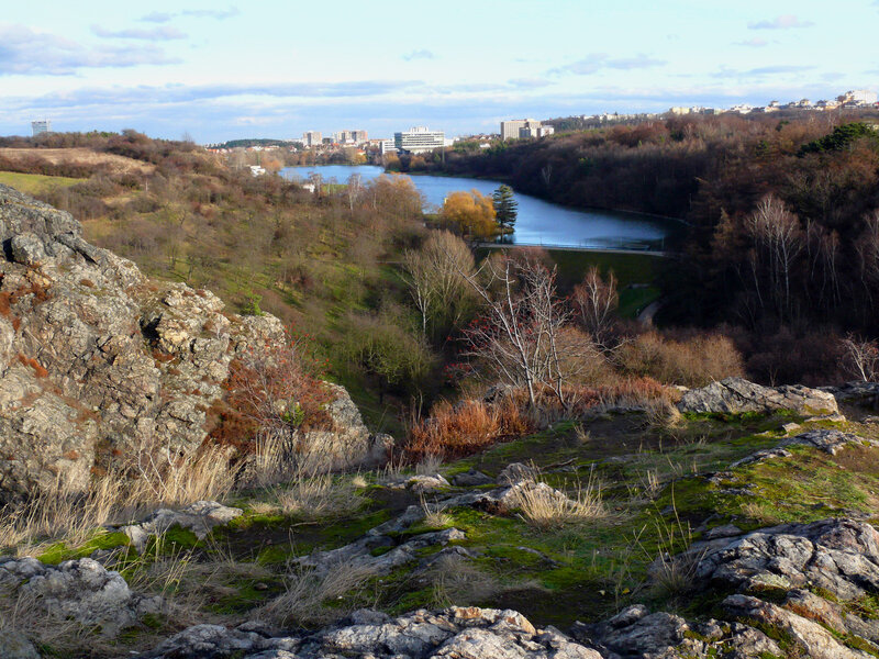 Rocky Hillside with Lake