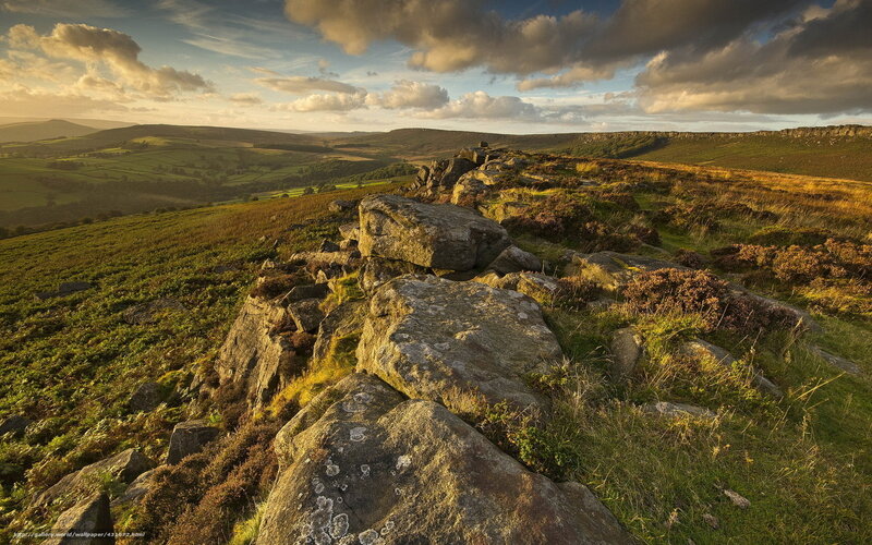 Rocky Hilltop Landscape — Green, Serene, Sunset