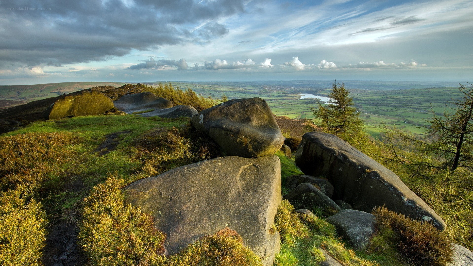 Rocky hilltop overlooking a valley