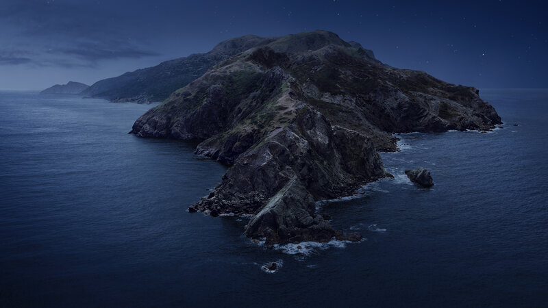 Rocky Island at Night — Blue, Serene