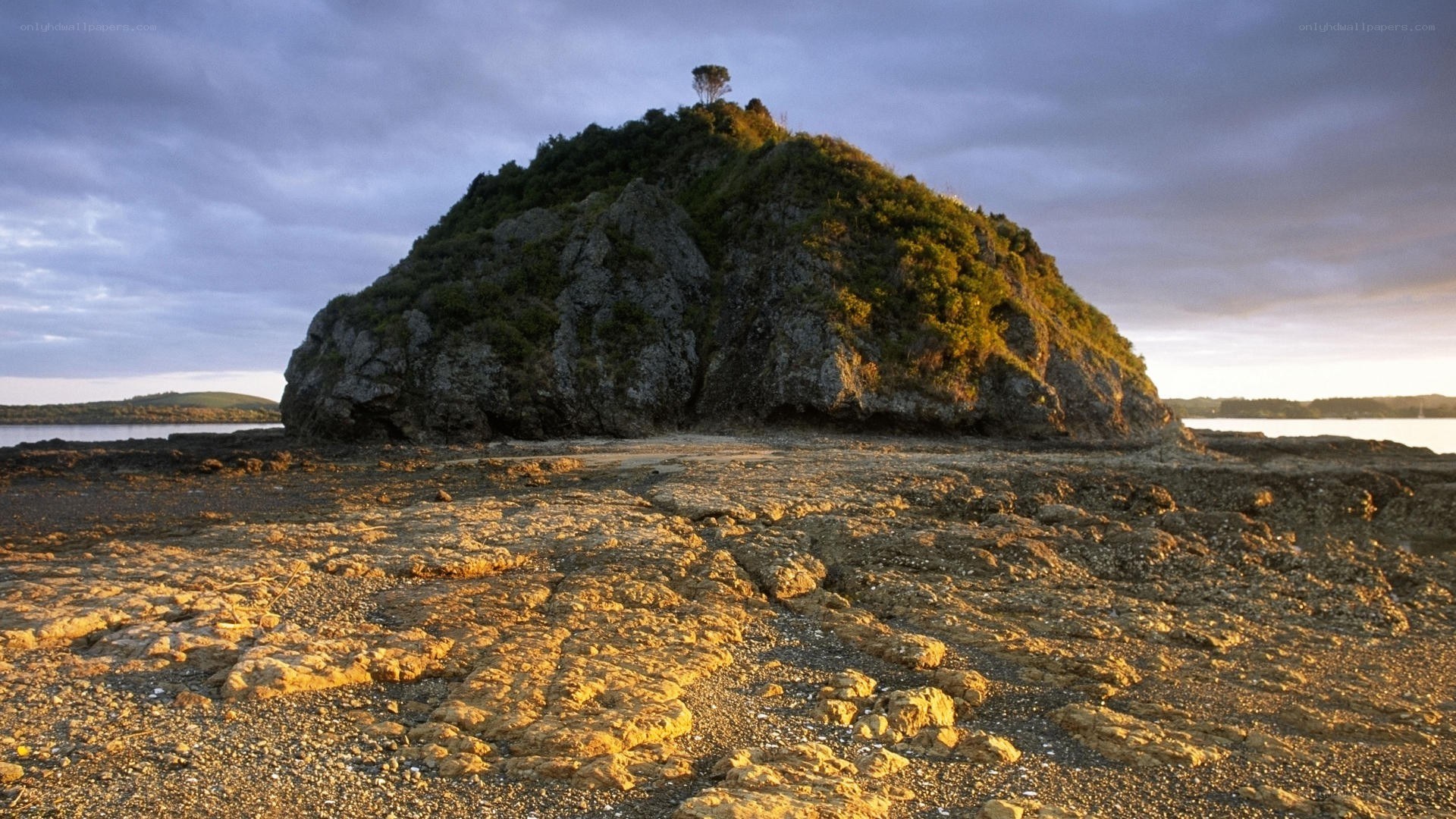 Rocky island at sunset