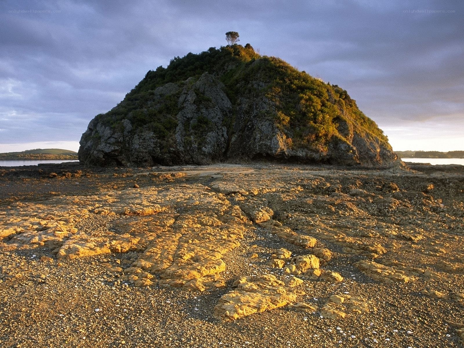 Rocky island at sunset