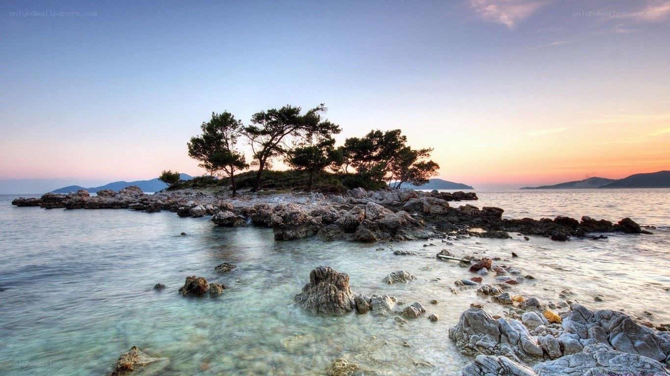 Rocky island at sunset