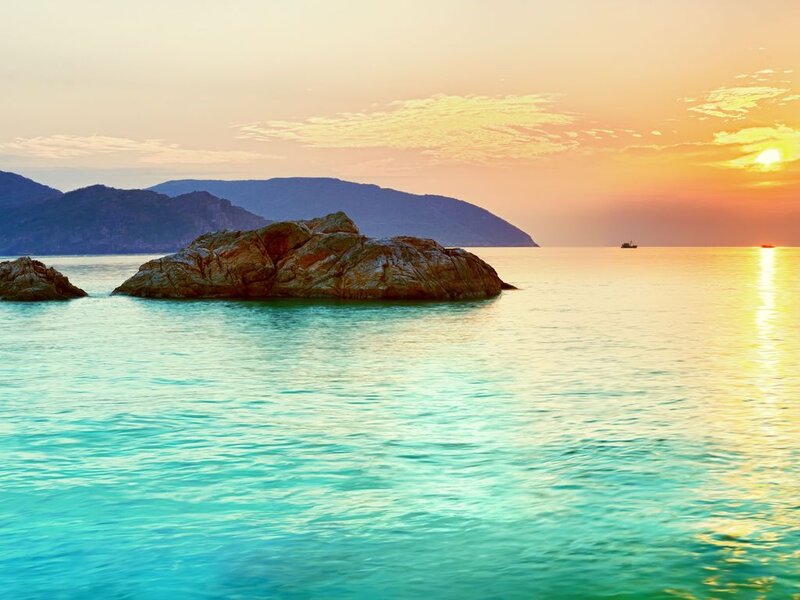 Rocky Island at Sunset — Blue, Serene