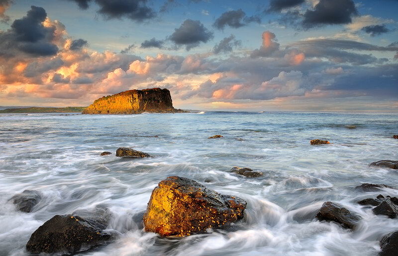 Rocky Island at Sunset — Blue