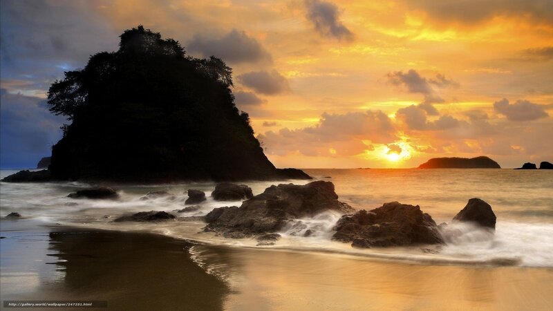 Rocky Island at Sunset — Orange, Dramatic, Photograph