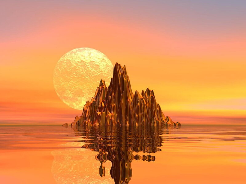 Rocky Island at Sunset — Orange, Serene, 3d Render