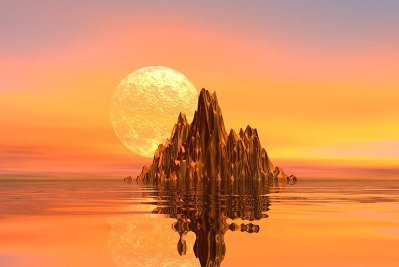 Rocky Island at Sunset — Orange, Serene
