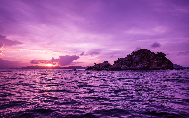 Rocky Island at Sunset — Purple, Dramatic