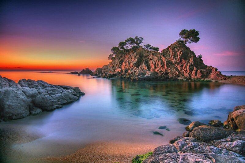 Rocky Island at Sunset — Purple, Serene