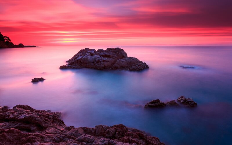 Rocky Island at Sunset — Red