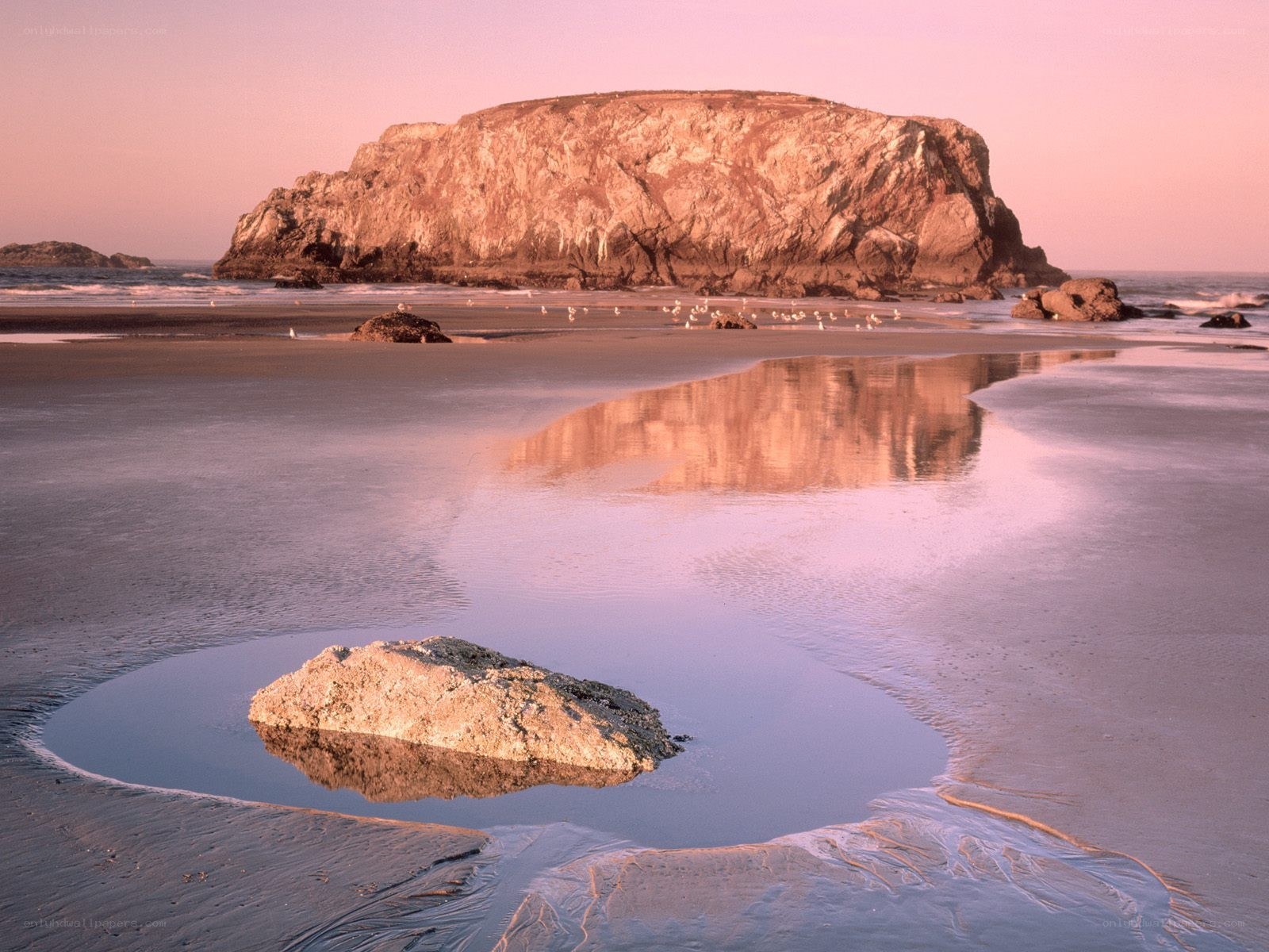 Rocky island at sunset